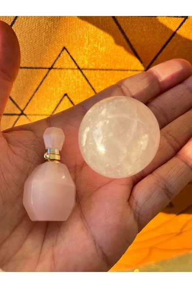 gemsartdeco Aşk Kiti Pembe Kuvars Küre ve Pembe Kuvars Enerji Şişesi ürün görseli 1
