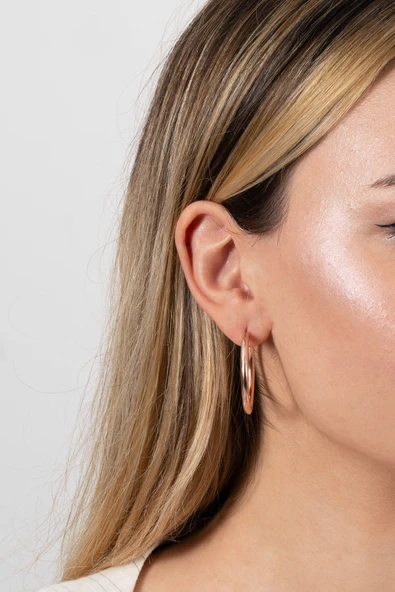 925 ayar gümüş küpe rose büyük boy halka küpe SGTL13150ROSE - Resim 3