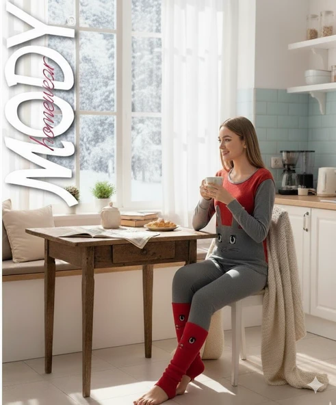 Tavşan Desenli Kışlık Kadın Pijama Takımı - Resim 2