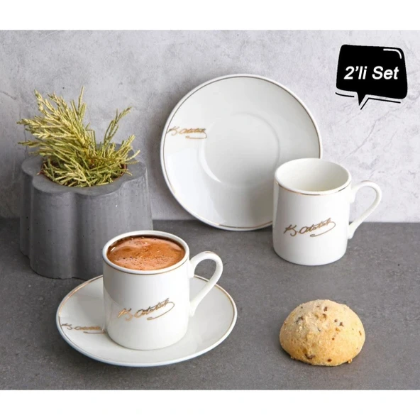 MDB Atatürk İmza Tasarımlı Porselen 2'li Kahve Seti ürün görseli