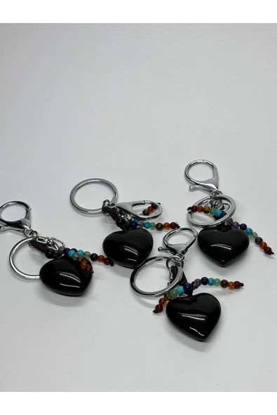 gemsartdeco OBSİDYEN DOĞALTAŞ GÜÇ ANAHTARLIĞI CHARM KALP - Resim 4