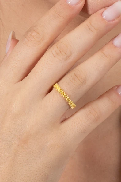 925 ayar gümüş yüzük altın yaldızlı birleşik yıldız silsilesi ayarlamalı yüzük SGTL13123GOLD ürün görseli