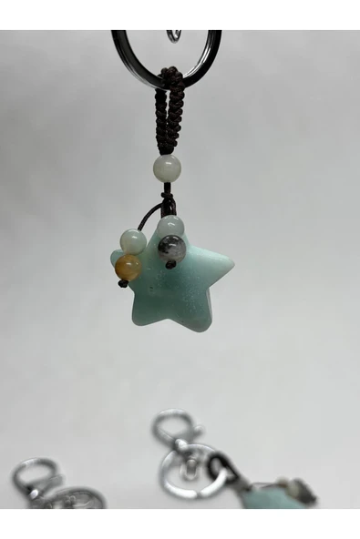 gemsartdeco AMAZONİT DOĞALTAŞ DUYGUSAL DENGE ANAHTARLIĞI CHARM YILDIZ - Resim 5