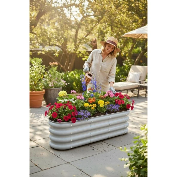 Modüler Yükseltilmiş Bahçe Yatağı Yükseltilmiş Sebze Yatağı Çiçeklik NO:2V2 (110X34) Gri ürün görseli