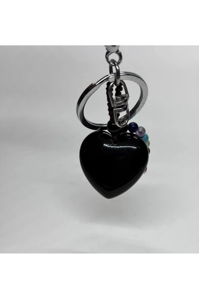 gemsartdeco OBSİDYEN DOĞALTAŞ GÜÇ ANAHTARLIĞI CHARM KALP - Resim 2