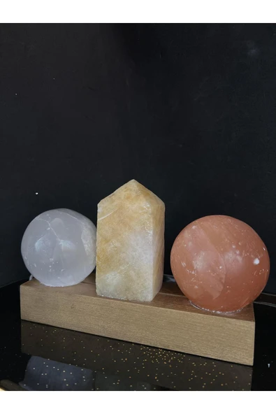 gemsartdeco Selenit Küre Strin Kule 3lü Lamba - Resim 3