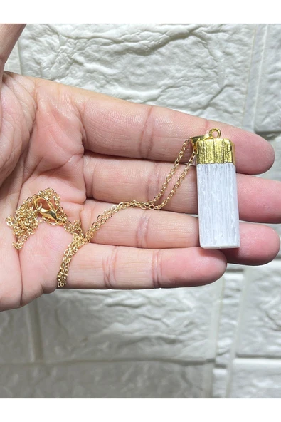 gemsartdeco Selenit Kolye Gold Renkli Çelik Zincirli ürün görseli