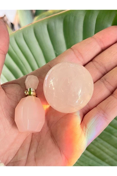 gemsartdeco Aşk Kiti Pembe Kuvars Küre ve Pembe Kuvars Enerji Şişesi - Resim 3