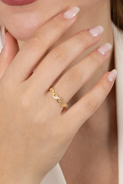 925 ayar gümüş yüzük altın yaldızlı zirkon taşlı sonsuzluk modeli ayarlamalı yüzük SGTL13131GOLD - Resim 3