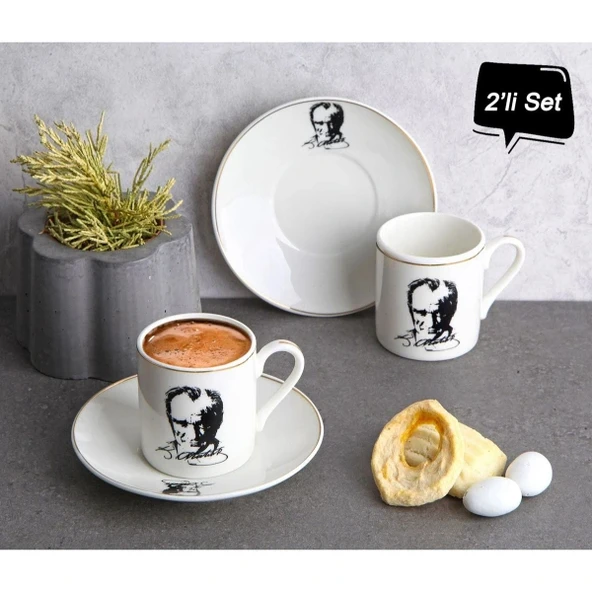 MDB Atatürk Tasarımlı Porselen 2'li Kahve Seti ürün görseli 1