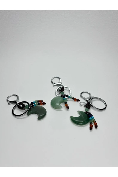 gemsartdeco AVENTURİN FENGSHUI ŞANS BEREKET ANAHTARLIĞI CHARM HİLAL - Resim 4