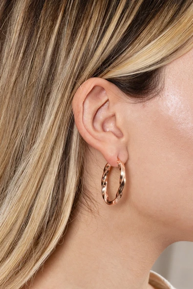 925 ayar gümüş küpe rose 33 mm burgu oval şekilli şarnel halka küpe SGTL13152ROSE ürün görseli