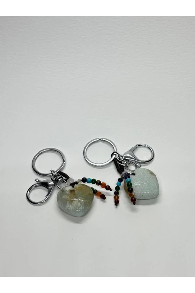 gemsartdeco AMAZONİT DOĞALTAŞ DUYGUSAL DENGE ANAHTARLIĞI CHARM KALP - Resim 3