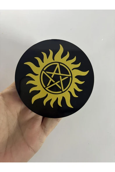 gemsartdeco OBSİDYEN AYNA PENTAGRAM GOLD - Resim 2