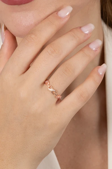 925 ayar gümüş yüzük rose zirkon taşlı sonsuzluk modeli ayarlamalı yüzük SGTL13131ROSE - Resim 3