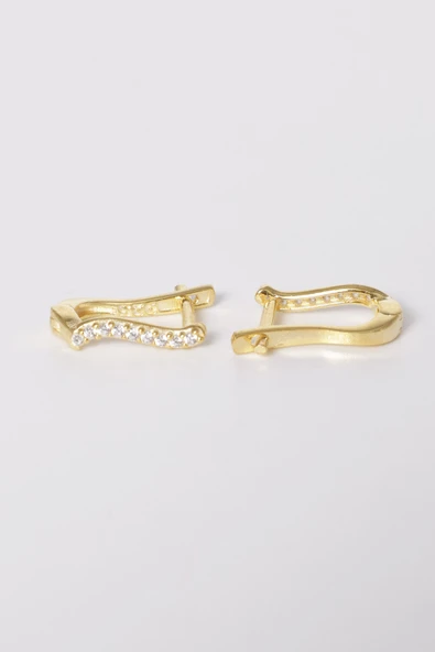 925 ayar gümüş küpe altın yaldızlı zirkon taşlı dalgalı j model küpe SGTL13164GOLD - Resim 5