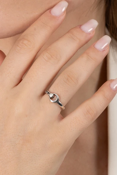 925 ayar gümüş yüzük oksitli ay ve zincir ayarlamalı yüzük SGTL13124SIYAH ürün görseli