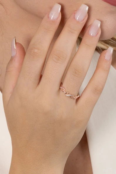 925 ayar gümüş yüzük rose zirkon taşlı sonsuzluk modeli ayarlamalı yüzük SGTL13131ROSE - Resim 2