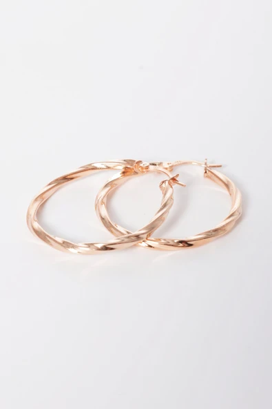 925 ayar gümüş küpe rose 35 mm burgu şarnel halka küpe SGTL13151ROSE - Resim 4