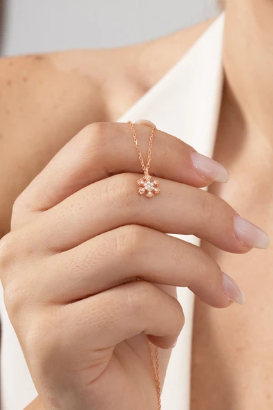 925 ayar gümüş kolye rose  zirkon taşlı kar tanesi kolye SGTL13148ROSE ürün görseli