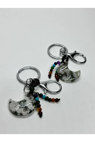 gemsartdeco YEŞİM TAŞI DOĞALTAŞ ANAHTARLIK CHARM HİLAL - Resim 3
