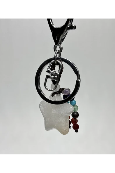 gemsartdeco KRİSTAL KUVARS DOĞALTAŞ ENERJİ YÜKSELTİCİ ANAHTARLIK CHARM YILDIZ - Resim 2