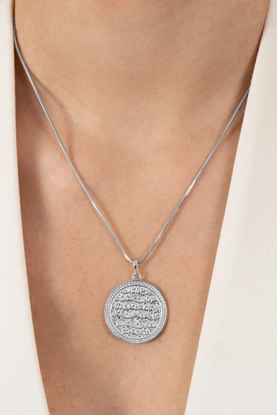 925 ayar gümüş kolye rodyumlu yılan zincirli Kıtmir duası kolye  SGTL13137RODAJ - Resim 2