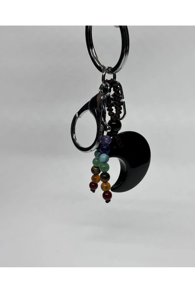 gemsartdeco OBSİDYEN DOĞALTAŞ GÜÇ ANAHTARLIĞI CHARM HİLAL ürün görseli