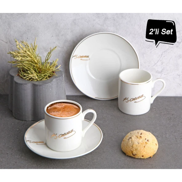 Atatürk İmza Tasarımlı Porselen 2&apos;li Kahve Seti ürün görseli