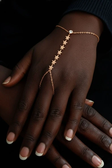 925 ayar gümüş halhal rose zirkon taşlı yıldız modeli pullu şahmeran SGTL12814ROSE - Resim 2