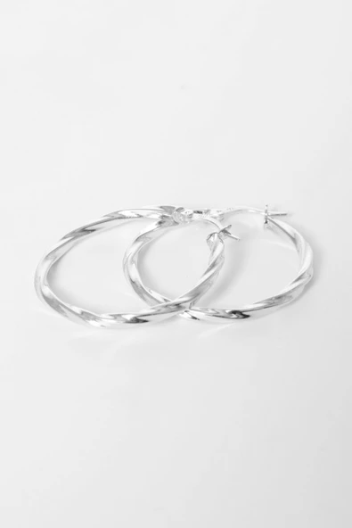 925 ayar gümüş küpe 35 mm burgu şarnel halka küpe SGTL13151RODAJ - Resim 4