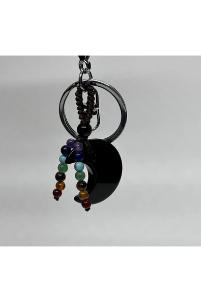 gemsartdeco OBSİDYEN DOĞALTAŞ GÜÇ ANAHTARLIĞI CHARM HİLAL - Resim 2