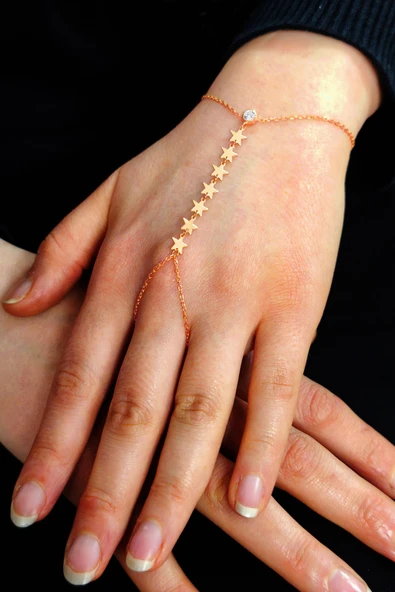 925 ayar gümüş halhal rose zirkon taşlı yıldız modeli pullu şahmeran SGTL12814ROSE ürün görseli