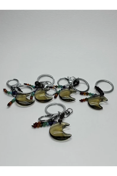 gemsartdeco DUMANLI KUVARS DOĞALTAŞ RADYASYON SAVAR ANAHTARLIK CHARM HİLAL - Resim 4