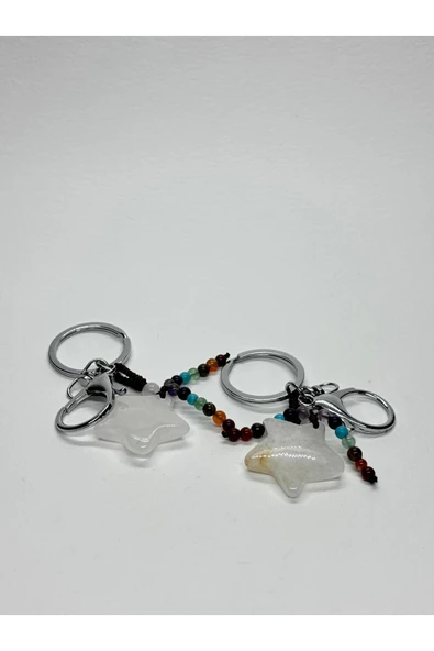 gemsartdeco KRİSTAL KUVARS DOĞALTAŞ ENERJİ YÜKSELTİCİ ANAHTARLIK CHARM YILDIZ - Resim 3