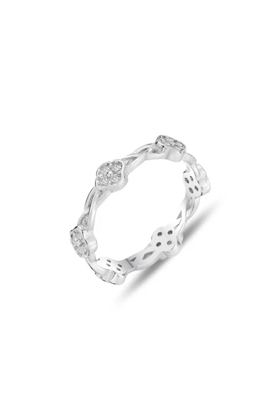 Gümüş rodyumlu zirkon taşlı örgülü yonca tamtur yüzük ürün görseli