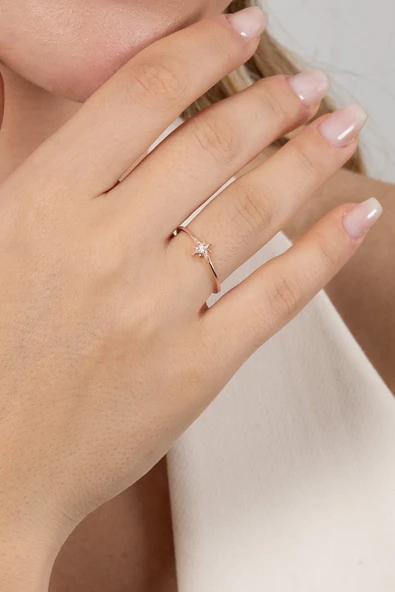 925 ayar gümüş yüzük rose zirkon taşlı kuzey yıldızı ayarlamalı yüzük SGTL13130ROSE - Resim 2