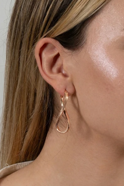 925 ayar gümüş küpe rose desenli sonsuzluk kavisli küpe SGTL13159ROSE - Resim 2