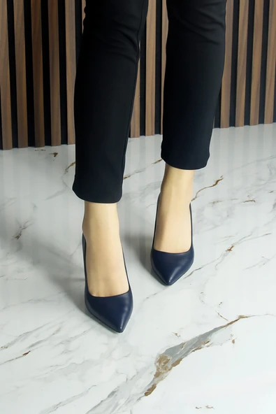 Erkan Saçmacı Suzanna Lacivert Hakiki Dana Derisi Sivri Burun Klasik İnce Topuklu Ayakkabı - Resim 4