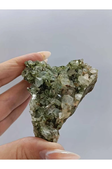 gemsartdeco Koleksiyonluk Epidotlu Yeşil Kuvars - Resim 3