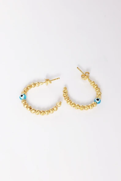 925 ayar gümüş küpe altın yaldızlı 22 mm nazarlı dorica halka küpe SGTL13161GOLD - Resim 4