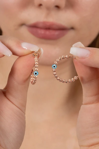 925 ayar gümüş küpe rose 22 mm nazarlı dorica halka küpe SGTL13161ROSE ürün görseli