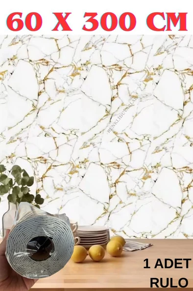 60cmx300cm Tek Parça Yapışkanlı Rulo Mermer Desenli Duvar Paneli Kağıdı Silinebilir LS-6010-BöTE - Resim 3