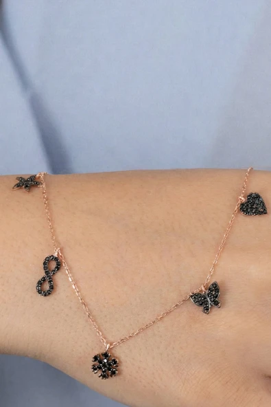 925 ayar gümüş kolye rose onix siyah taşlı şans kolyesi SGTL13181SIYAH - Resim 2