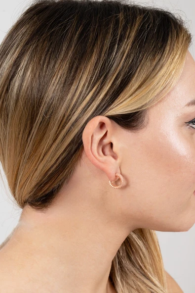 925 ayar gümüş küpe rose zirkon taşlı 3 sıra tamtur halka küpe SGTL13163ROSE - Resim 3