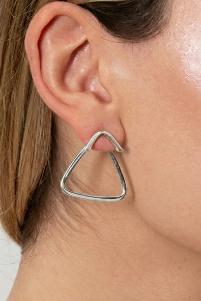 925 ayar gümüş küpe tasarım üçgen şekilli şarnel küpe SGTL13155RODAJ ürün görseli