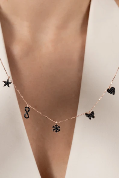 925 ayar gümüş kolye rose onix siyah taşlı şans kolyesi SGTL13181SIYAH - Resim 4