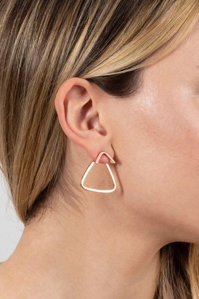 925 ayar gümüş küpe rose tasarım üçgen şekilli şarnel küpe SGTL13155ROSE - Resim 3