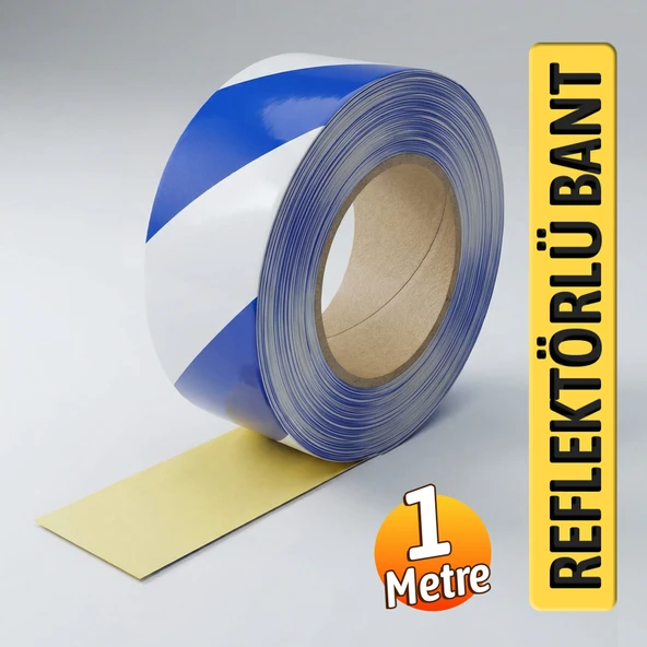 Reflektörlü Bant 5cm x 1m Mavi Beyaz Gece Görünürlüğü Artıran Güçlü Yapışkanlı Güvenlik Uyarı Şeridi - Resim 4