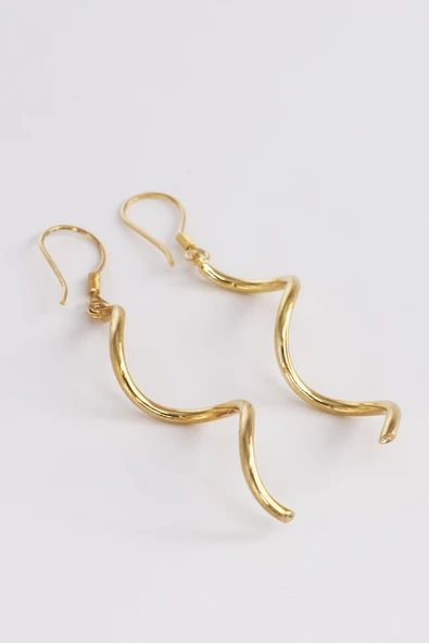 925 ayar gümüş küpe altın yaldızlı Spiral (Sarmal) şekilli şarnel küpe SGTL13160GOLD - Resim 7